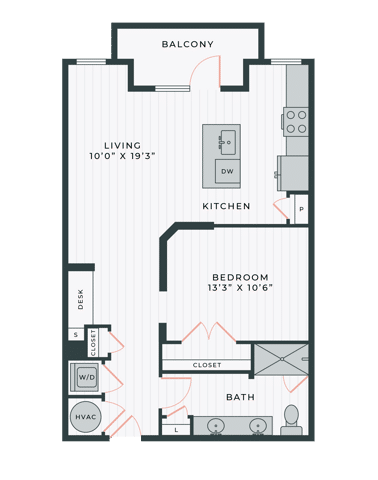 A 3D image of the The Linosa floorplan, a 812 squarefoot, Studio bed / 1 bath unit